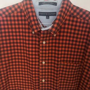 Tommy Hilfiger Men's Red and Black Plaid Shirt